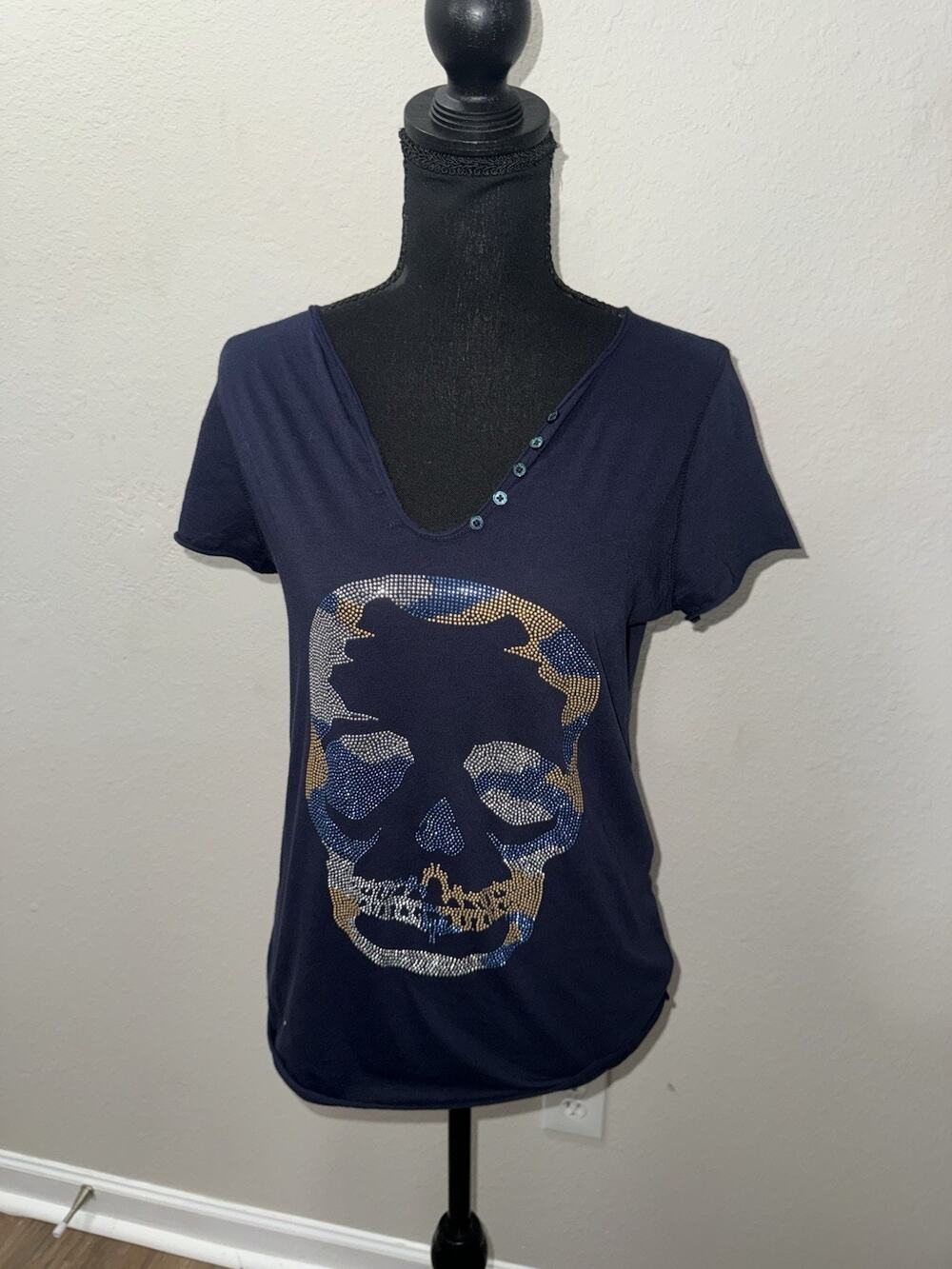 Zadig & Voltaire Navy Blue Short Sleeve Skull Tee